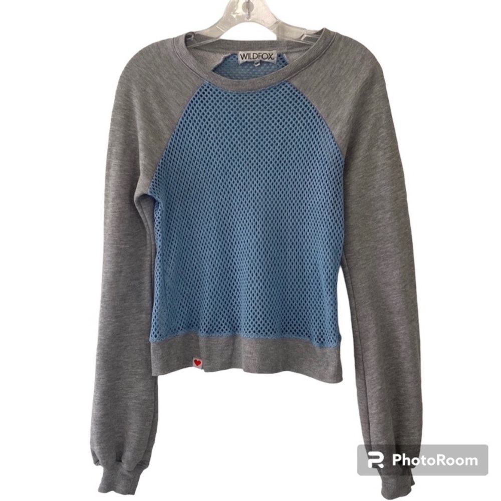 WildFox Gray Sweatshirt Top With Blue Mesh Body Size XS
